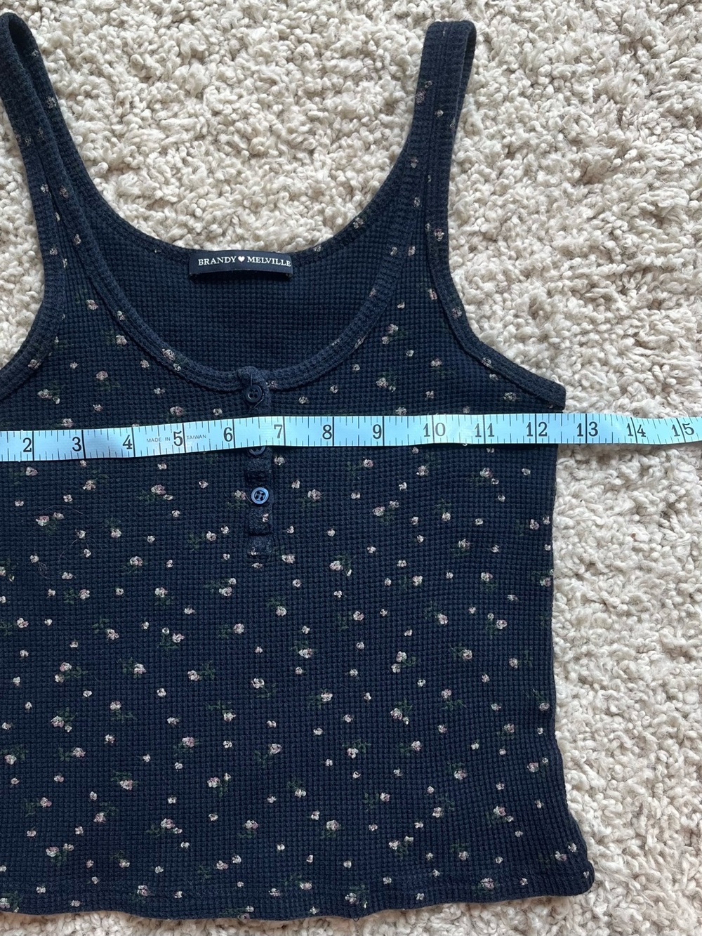 Brandy Melville Navy Tank Top with Cream Floral Pattern - Picture 5 of 7